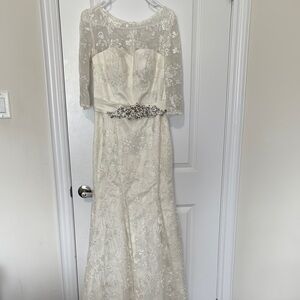 Elegant Lace Wedding Dress with Beaded Belt